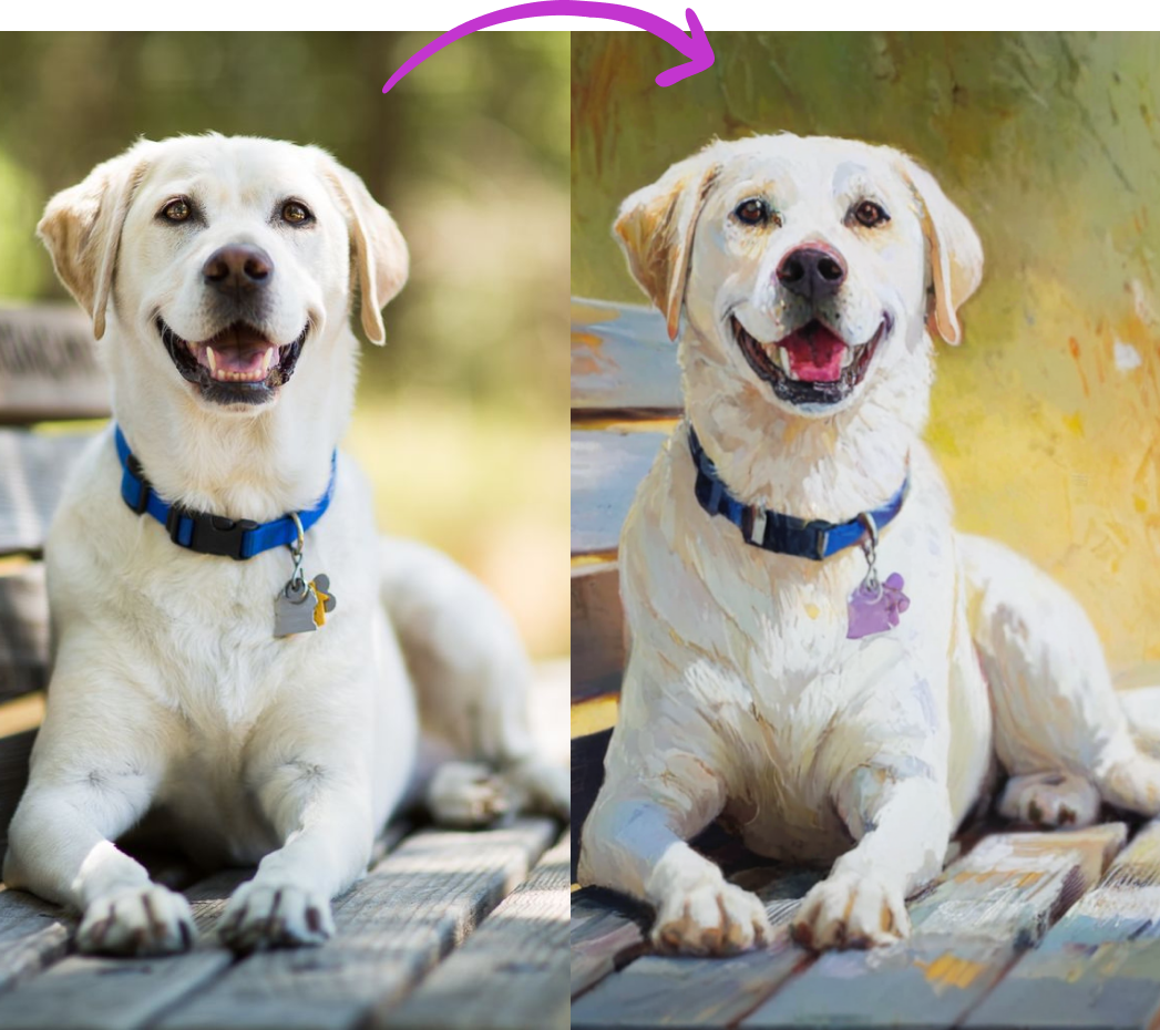 Convert a pet photo to an oil painting
