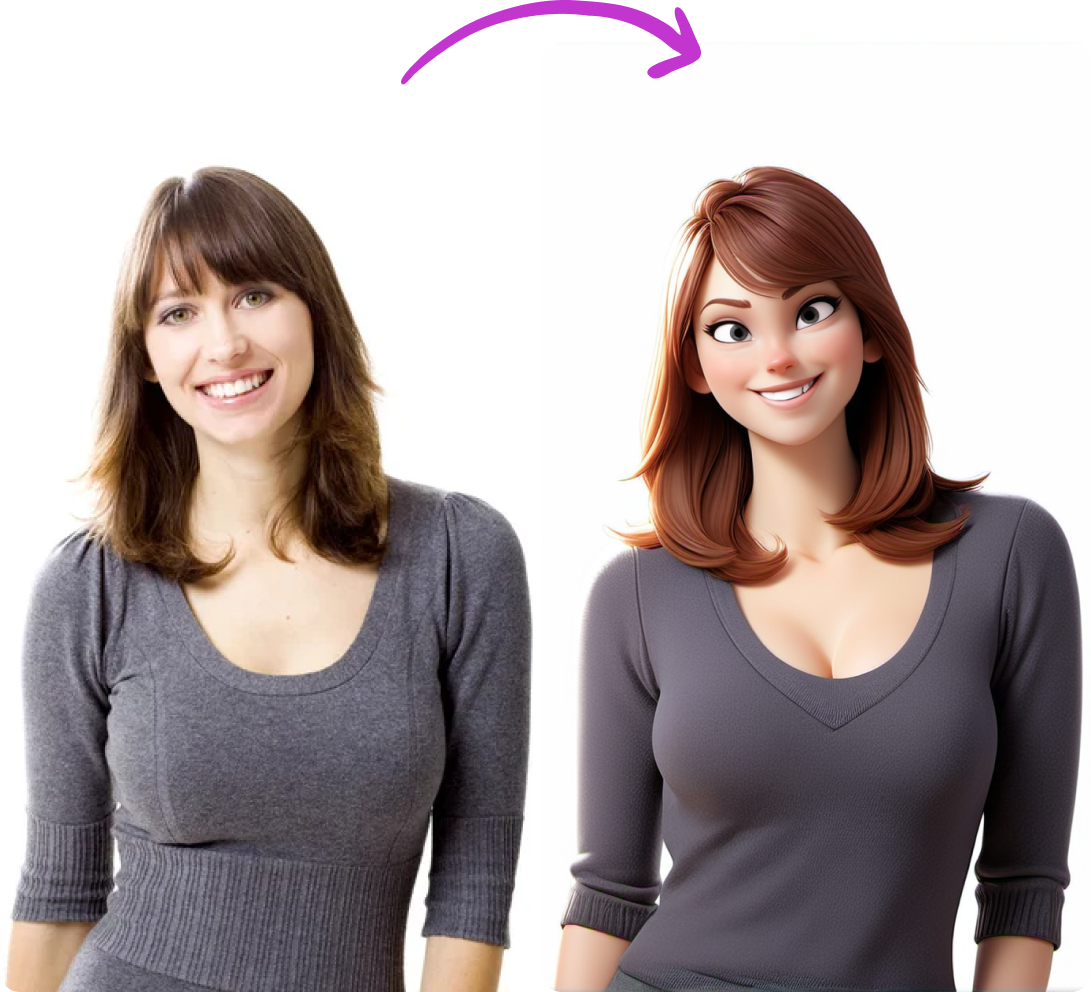 Convert a portrait photo to Pixar character